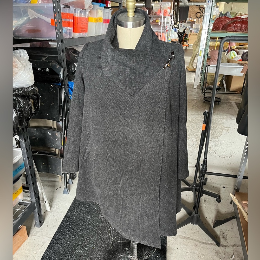 Women's Charcoal Asymmetrical Wrap Cape with Pin Closure